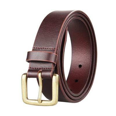 China Simple To Use / Longest Grain Genuine Italian Leather Belt Vintage Full Brass Buckle For Men for sale