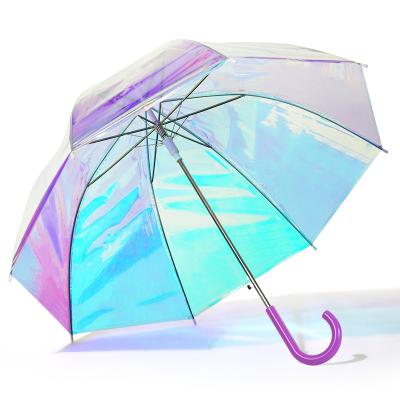 China All In 1 Hologram Automatic Hologram Color Fashion Dome Open Stock Transparent Umbrella For Women for sale