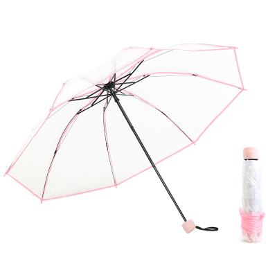 China All In 1 Creative 3 Fold Promotional Color Clear Foldable Automatic Open Windproof Fashion Transparent Umbrella for sale