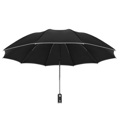 China Traditional Led Automatic Folding Umbrella Light Umbrella Parasol With Reflective Stripe for sale