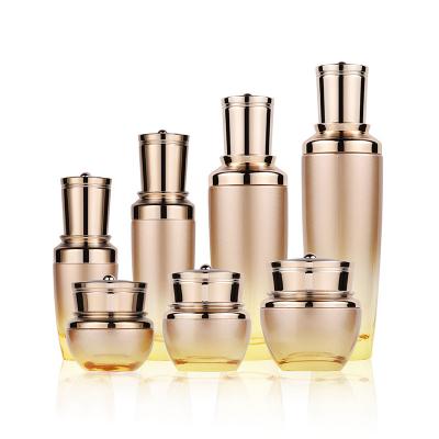 China Eco-friendly recyclable wholesale unique custom electroplating glass packaging for cosmetics lotion pump bottles glass cream jar for sale