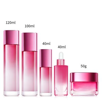 China Factory Price Eco - Friendly Recyclable Wholesale Square Cosmetics Glass Packaging Squares Glass Cream Bottle And Jar for sale