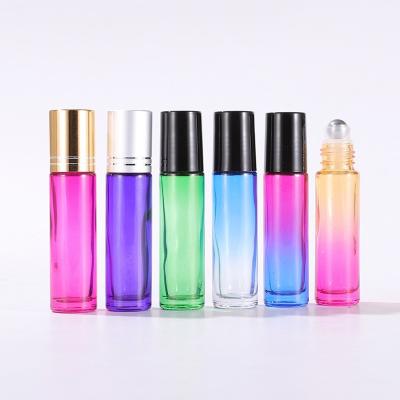 China 5ml 10ml Eco-friendly Recyclable Luxury Empty Custom Gradient Essential Oil Roller Bottle Glass Colorful Perfume Bottle With Rollerball for sale