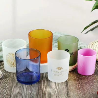 China Good Prices Custom LOGO Colorful Frosted Glass Candle Paint Jar Eco-friendly With Lid for sale