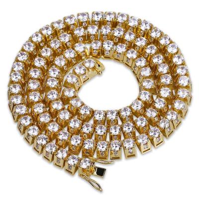 China Hiphop Drop Shipping Iced Out Tennis Chains 1 Row CZ Zirconia Tennis Necklace Men's Hip Hop Jewelry for sale