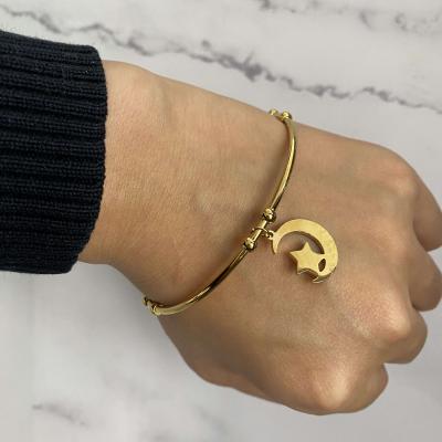 China Simple Romantic Stainless Steel Celestial Moon Star Cuff Bangle Gold TRENDY Metal Charm Open Cuff Bracelet for sale