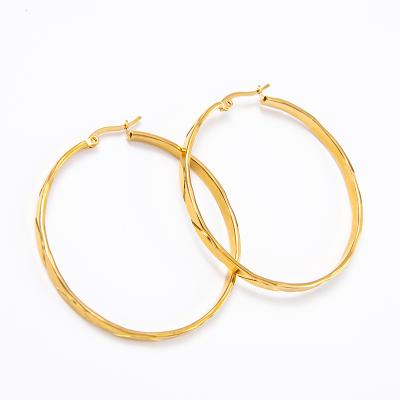 China Gold Tone Stainless Steel Waves Print Circle CLASSIC Hoop Earrings Regular Boho Rhombus Pattern Huggie Loop Earring for sale