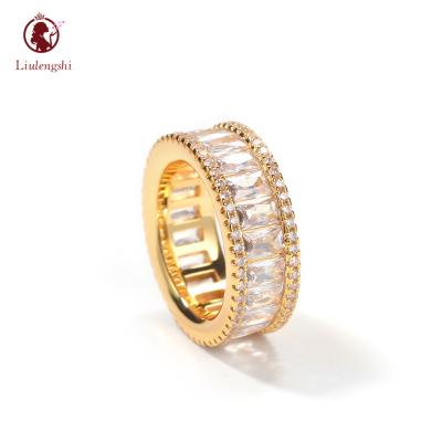 China Fashion Hip Hop Jewelry Square Zircon Ring Copper Gold Silver Baguette CZ Engagement Ring for sale