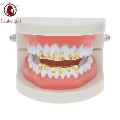 China Hot Selling Hiphop Hiphop Brass Iced Out Dropping Grillz Lava Grillz Irregular Gold Teeth Grillz Set for sale