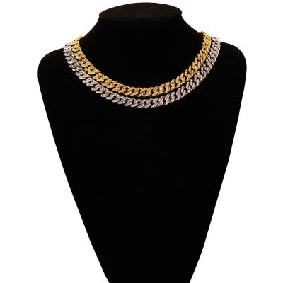 China Miami Cuban Link Hiphop Bling Faux Stone Finish Hip Hop Necklace Jewelry Men's Gold Chains Necklace Men for sale