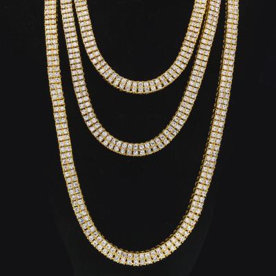 China Hiphop Amazon Hot Selling Hips Hops Double Row Two Bling CZ Tennis Chain Iced Out Tennis Chain Necklace for sale