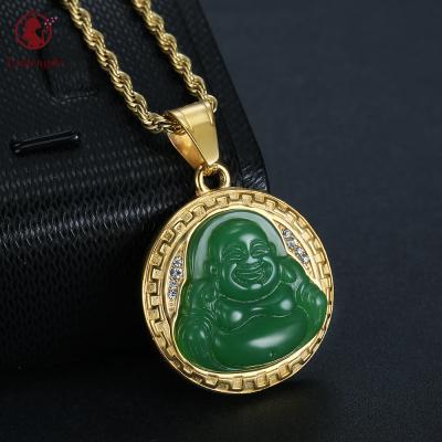 China Hiphop Custom Luxury Unisex Hip Hops Jewelry 18k Gold Plated Iced Out Jade Diamond Buddha Pendant Necklace for sale