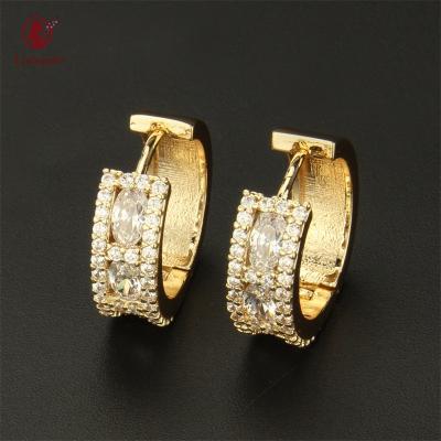 China CLASSIC 18k Gold Plated High Polished Oval Clear CZ Huggie Crystal Round CZ Circle Zircon Earrings High Gold Color for sale