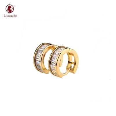 China CLASSIC Mens Good Quality 14K Yellow Gold Iced Out Small Huggie Tone Baguette Crystals CZ Hoop Earrings for sale