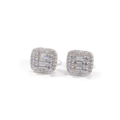 China Hip Hop Minimalist 8mm Cubic Zircon Earring Jewelry CLASSIC Micro Pave Round Square Zircon Stud Earrings for sale