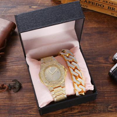 China Automatic Date Mens Jewelry Punk Gold Plated Full Crystal Iced Out CZ Watch Miami Hip Hops Chain Bracelet Frosted Cuban Watch for sale