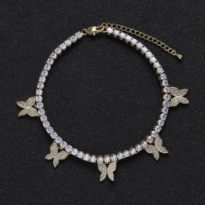 China 2020 Hot Sale 23cm Hiphop Tennis Chain Silver Diamond Anklet Bracelet For Women Accessories Butterfly Jewelry Anklet for sale