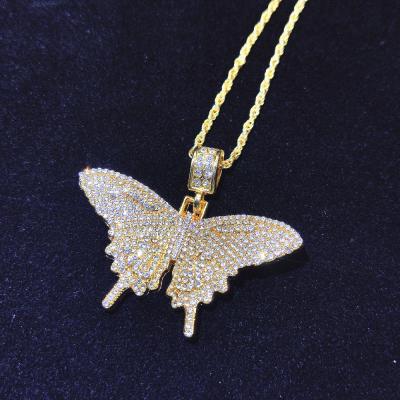 China Cubic Zircon Butterfly Hiphop Pendants Women Mens Necklace Hip Hop Necklace Party Jewelry Gift for sale