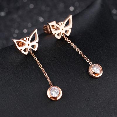 China European Style Cute Butterfly Charm Long Tassel Chain Earrings Zirconia Chain Tassel Butterfly Earrings for sale