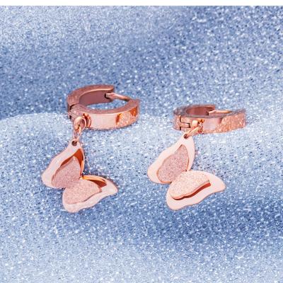 China Cute 14K Rose Gold Plated 316L Stainless Steel Rub Butterfly Huggie Earring for sale