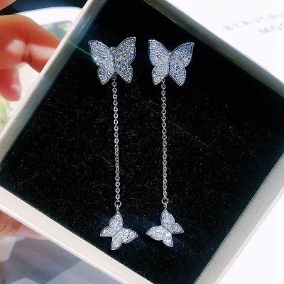 China Cute 925 Sterling Silver Butterfly Crystal Earrings For Women Shining Micro CZ Zircon Earring Christmas Jewelry Schmuck Gift for sale