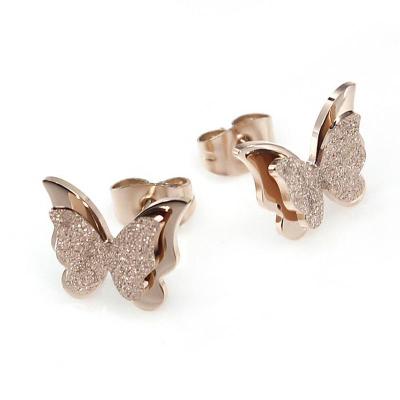 China 2021 Cute Romantic Double Butterfly Earrings For Women Tiny Smooth Rub Butterfly Stainless Steel Stud Earrings for sale