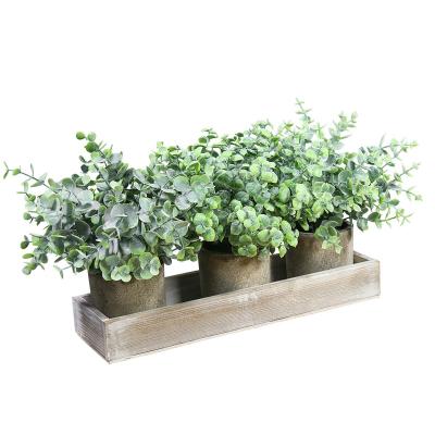 China Hot Sale Gift Mini Potted Plants 3pcs Set Artificial Flower Wooden Base Decorations For Flowers for sale