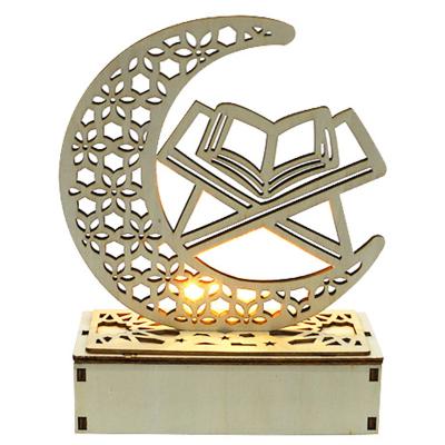 China For Craft Ramadan Mubarak Wooden Free Light Moon Star Sign Eid Mubarak Party Craft Led Gift String for sale