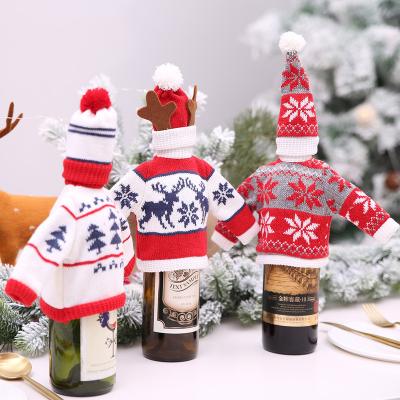 China Eco-friendly Decoration Wine Bottle Cloth Christmas Tree Wool Type Christmas Glass Wine Bottle Gift Bag For Festival for sale