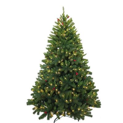 China 8FT Environmental Friendly PVC Artificial Christmas Tree With LED Light Metal Stand Red Fruit Trees for sale