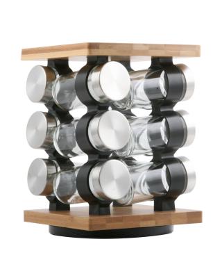 China Sustainable bamboo spice storage rack with 12 small bottles for sale