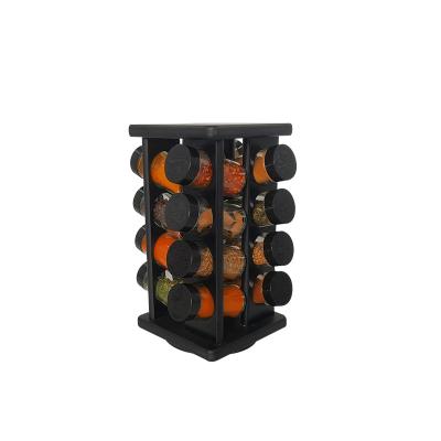 China Sustainable MDF Spice Rack Spice Rotating Tower With 16 Glass Spice Jars for sale