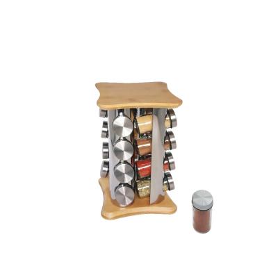 China Sustainable bamboo and stainless steel rotating spice rack for sale for sale