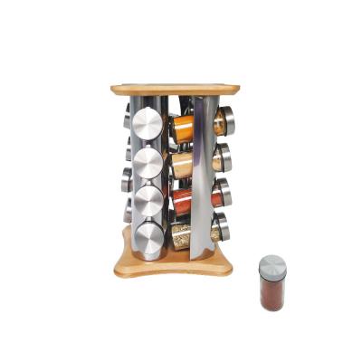 China Sustainable Spinning Spice Rack Storage With 16 Pcs Glass Bottle for sale