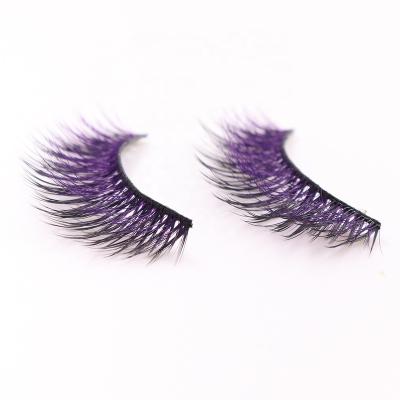 China Fake 3D Mink Eyelash Purple Eyelashes Private Logo Eye Lashes Fluffy Double Layer Crisscross Tapered Highlights for sale