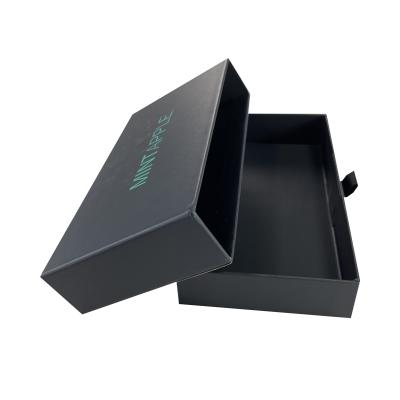 China Recyclable Custom Rigid Cardboard Packaging Drawer Paper Box Black Sliding Gift Boxes With Ribbon for sale