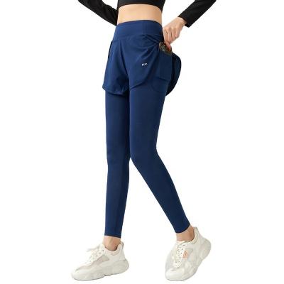 China Breathable 2 In 1 Double Decker Gym Compression Tights Sport Wear Running Women Yoga Gaiters Sport Pants Sports Pants With Double Layer for sale