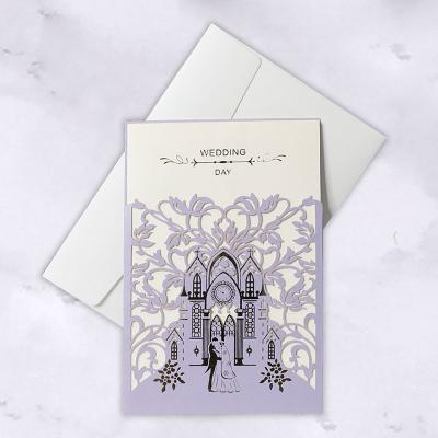 China European Purple Wedding Card Bridal Shower Wedding Invitation Card for sale