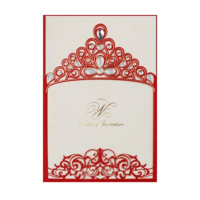 China Luxury European Pearl Crown Paper Laser Cut Cards Wedding Invitations Custom for sale