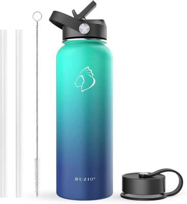 China BUZIO 32oz Double Wall Stainless Steel Sports Mouth Wide Mouth Stocked BPA Free Flex Cap and Straw Lid Water Bottle for sale