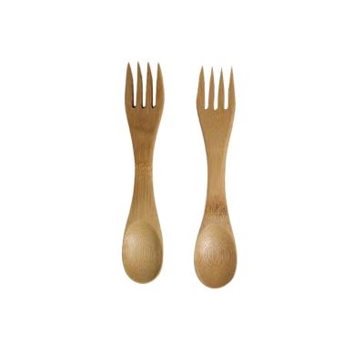 China Disposable Creative Mini Spork Spoon Eco-Friendly Wooden Bamboo Fork 2 in 1 for sale