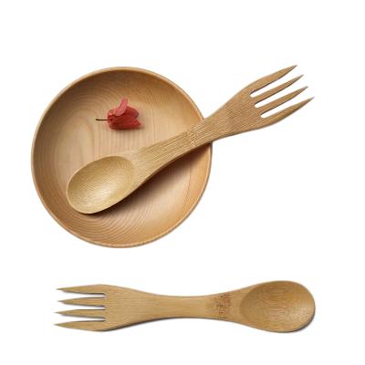 China New Arrival Disposable Mini Spork Spoon Camper Eco Spork Wooden Bamboo Fork 2 in 1 for sale