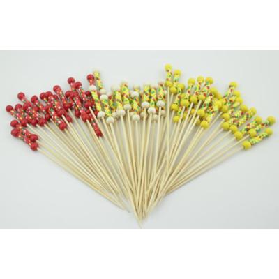 China 12cm Easily Cleaned Disposable Fruit Sticks Colored Bamboo Knotted Umbrella Spits BBQ Tools for sale