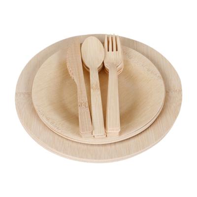 China Cheap Price Disposable 7 9 11 Inch Disposable Eco-Friendly Cutlery Bamboo Wooden Square Round Dish Set for sale