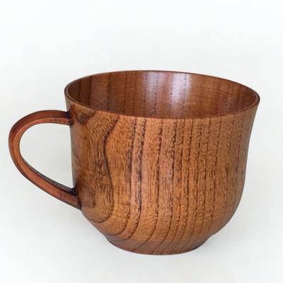 China Sustainable Goods In Stock Eco-Friendly Natural Wood Tea Beer Coffee Handle Cup Single Cup With Saucer for sale