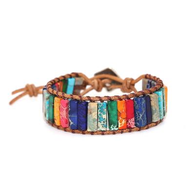 China New Design Fashion BOHEMIA Women Nature Stone Bracelet Handmade Braided Colorful Stone Agate Custom Bracelet for sale