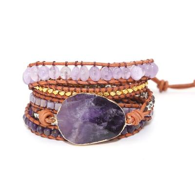 China Hot Sale 100% Amazon BOHEMIA Amethyst Style Bohemian Amethyst Bracelet Nature Stones Charm Bracelet Simple Design Hot Handcrafted For Women for sale