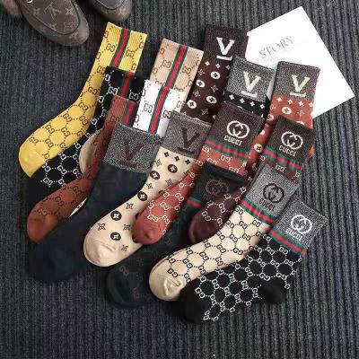 China 5pairs/set Fashion Breathable Wholesale High Quality Classic Jacquard Branded Socks Man GG Boots Hot Sale Girl Cotton Logo Socks In Stock for sale