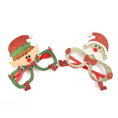 China Christmas Glasses Christmas Home Decoration Cartoon Design Wholesale New Santa Glasses Collage For Kids Children Glitter Christmas Ornament Glass Frame for sale