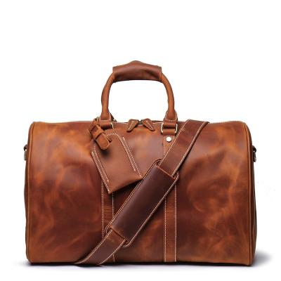 China Fashion Genuine Good Quality Men's Style Genuine Leather Bag Cowhide Zipper Handle Bag Custom Branding Real Leather Travel Bag for sale